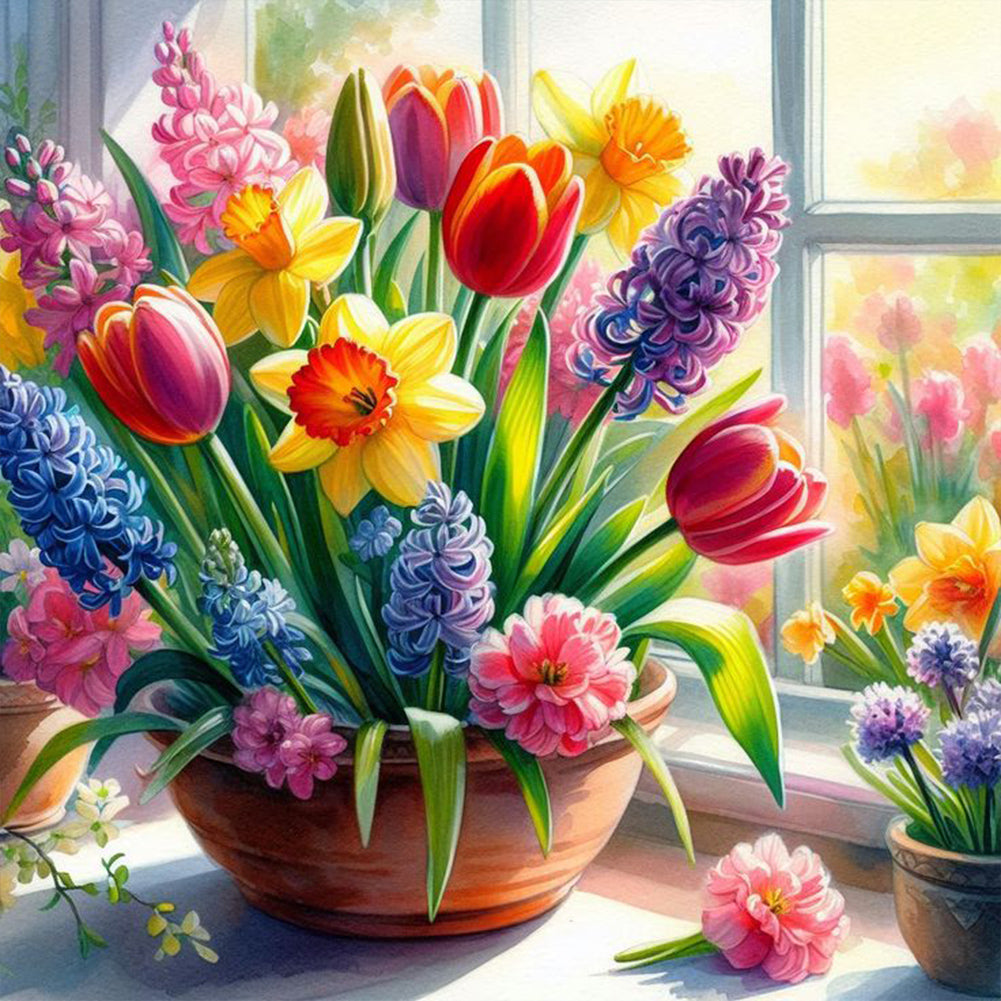 Diamond Painting - Full Round - Tulips and hyacinths (40*40CM)