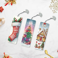 Load image into Gallery viewer, 3Pcs Special Shape Christmas Tree House Sock Diamond Painting Bookmark
