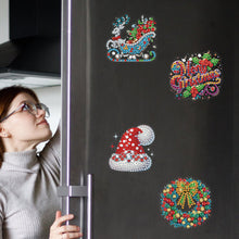 Load image into Gallery viewer, 6Pcs Acrylic Merry Christmas Fridge Stickers Diamond Art Magnets Decals
