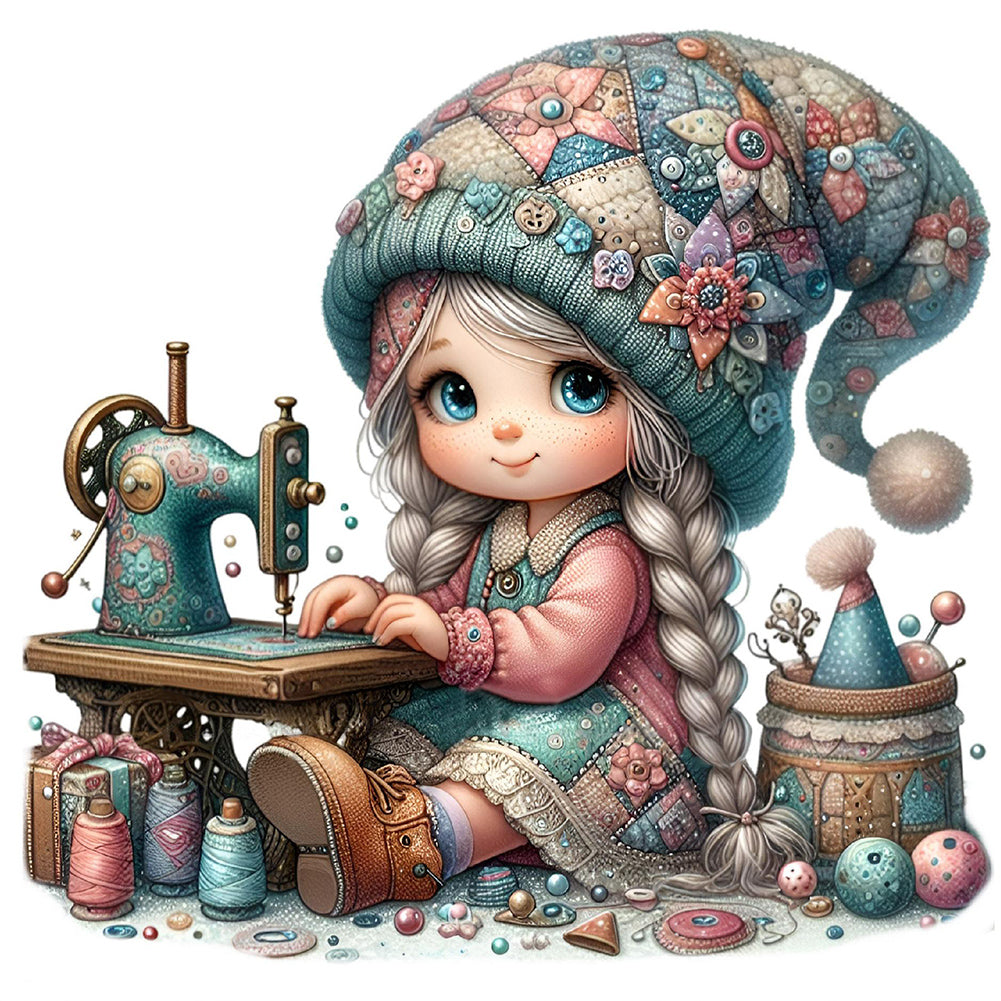 Diamond Painting - Full Round - Sewing machine girl (40*40CM)
