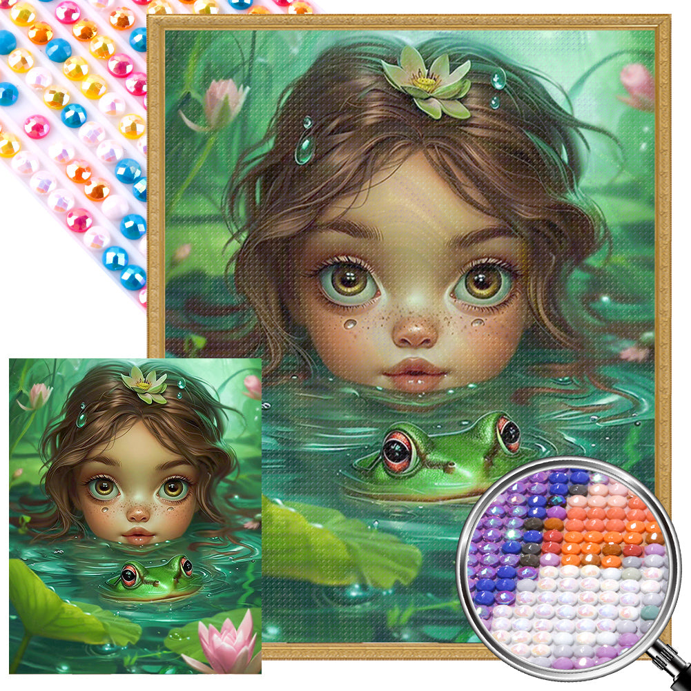 AB Diamond Painting - Full Round - Girl and frog in the water (40*50CM)
