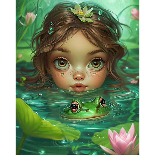 AB Diamond Painting - Full Round - Girl and frog in the water (40*50CM)
