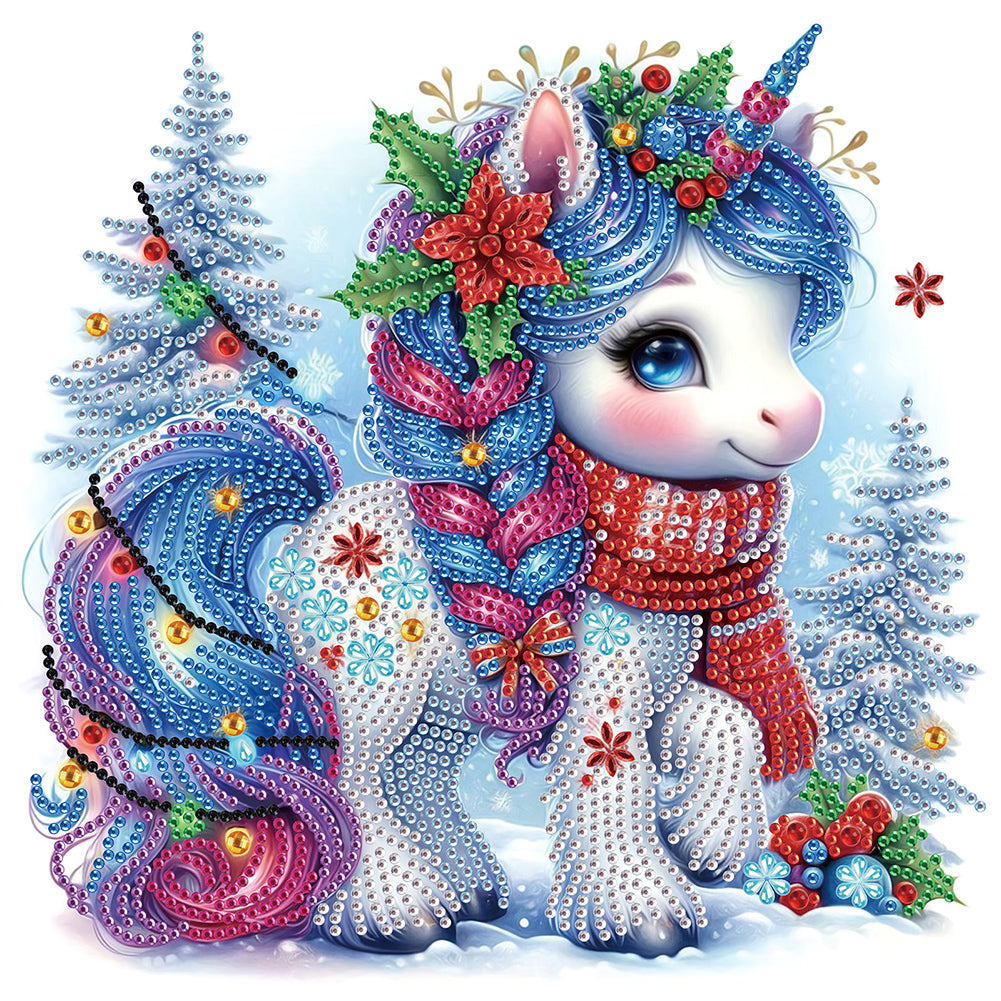Diamond Painting - Partial Special Shaped - Cute Christmas unicorn (30*30CM)