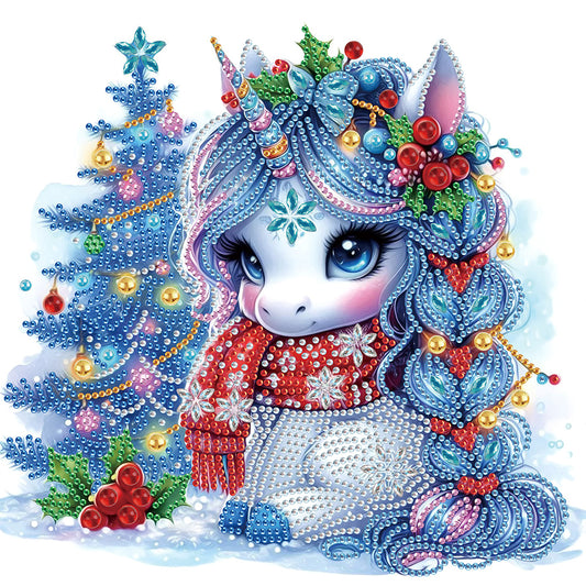 Diamond Painting - Partial Special Shaped - Cute Christmas unicorn (30*30CM)