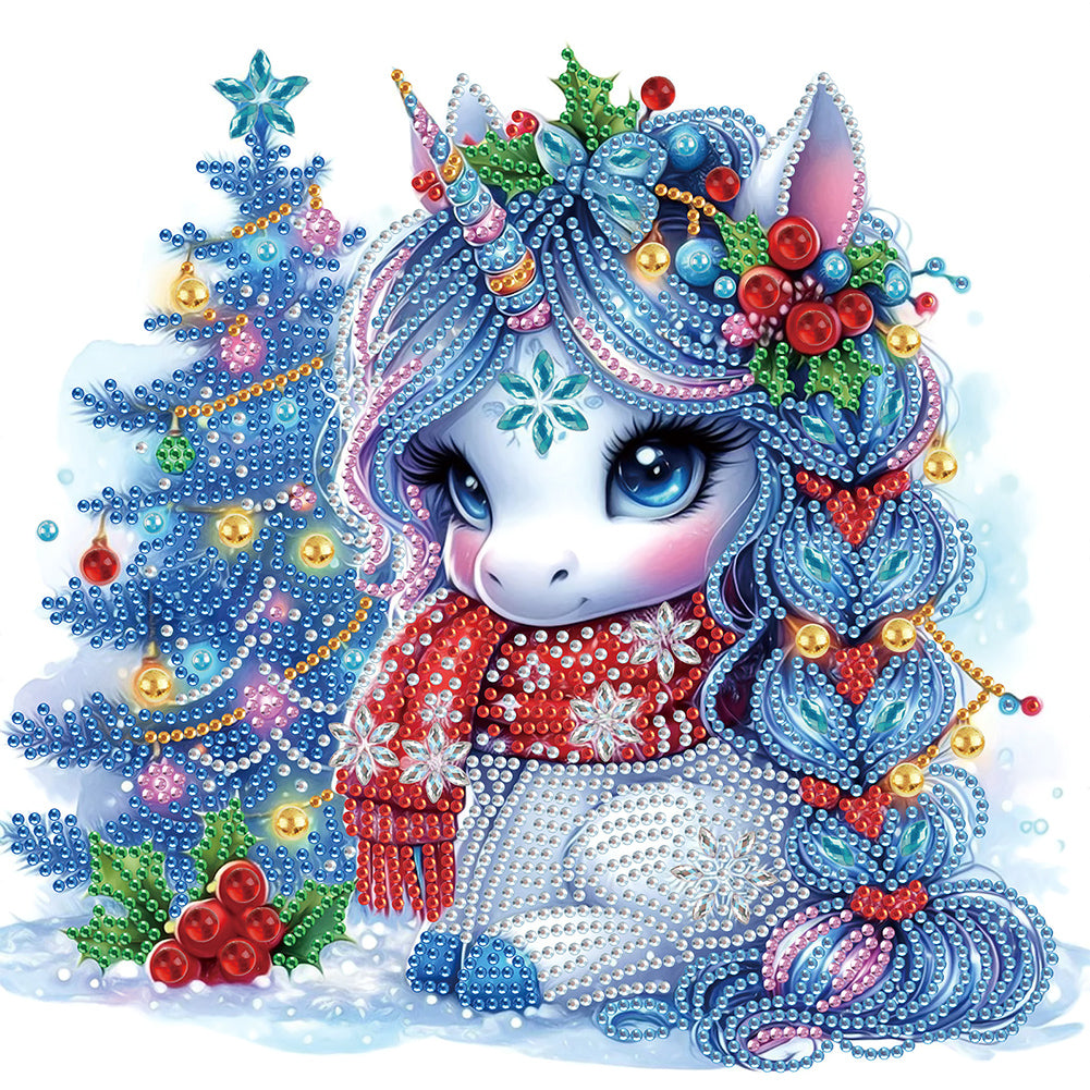 Diamond Painting - Partial Special Shaped - Cute Christmas unicorn (30*30CM)
