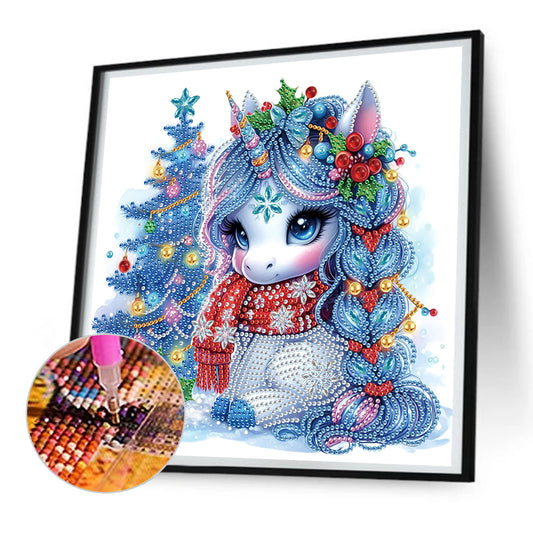 Diamond Painting - Partial Special Shaped - Cute Christmas unicorn (30*30CM)