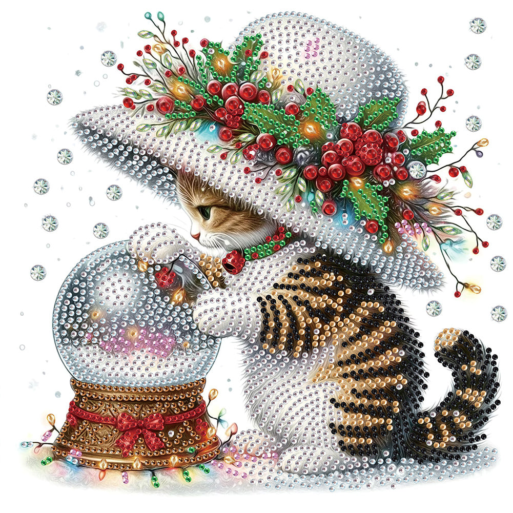 Diamond Painting - Partial Special Shaped - Cute Christmas cat (30*30CM)