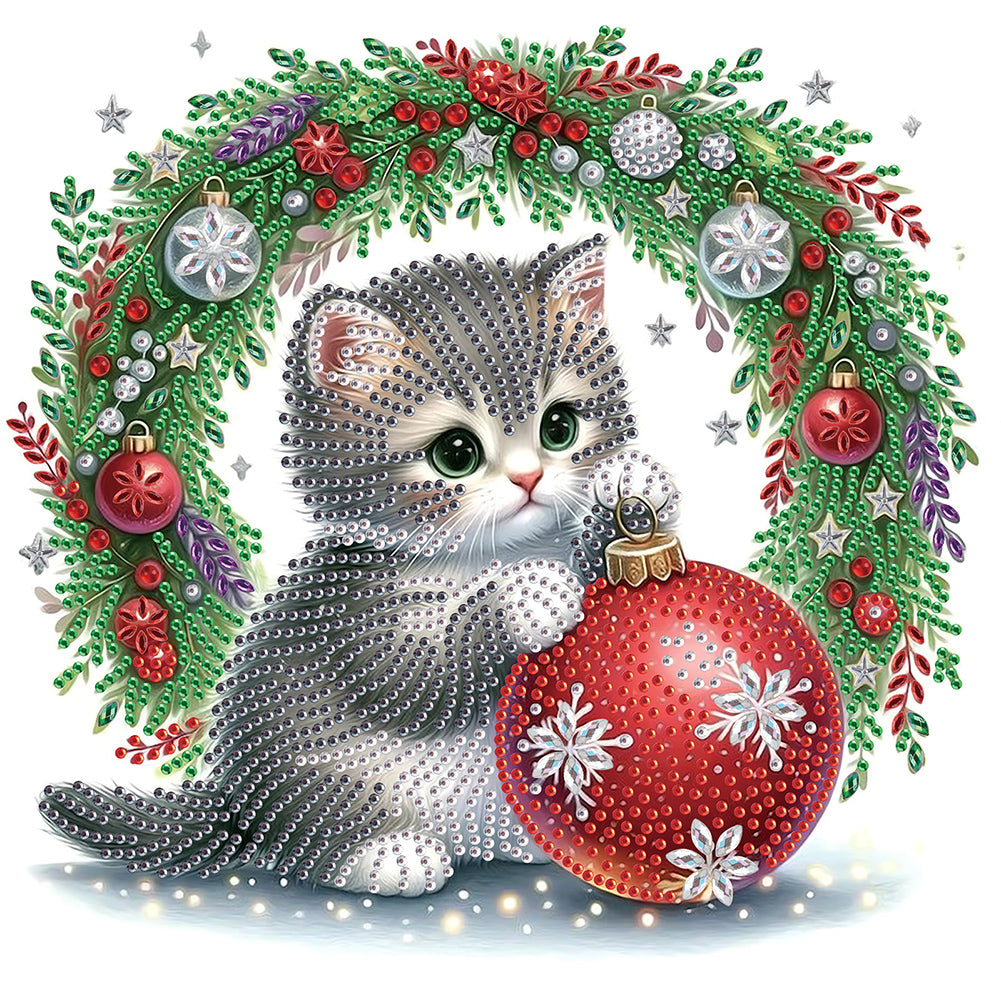 Diamond Painting - Partial Special Shaped - Cute Christmas cat (30*30CM)