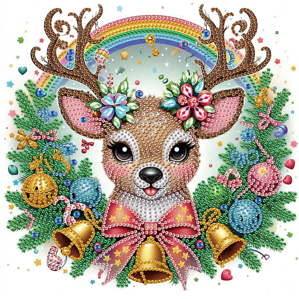 Diamond Painting - Partial Special Shaped - Cute Christmas deer (30*30CM)