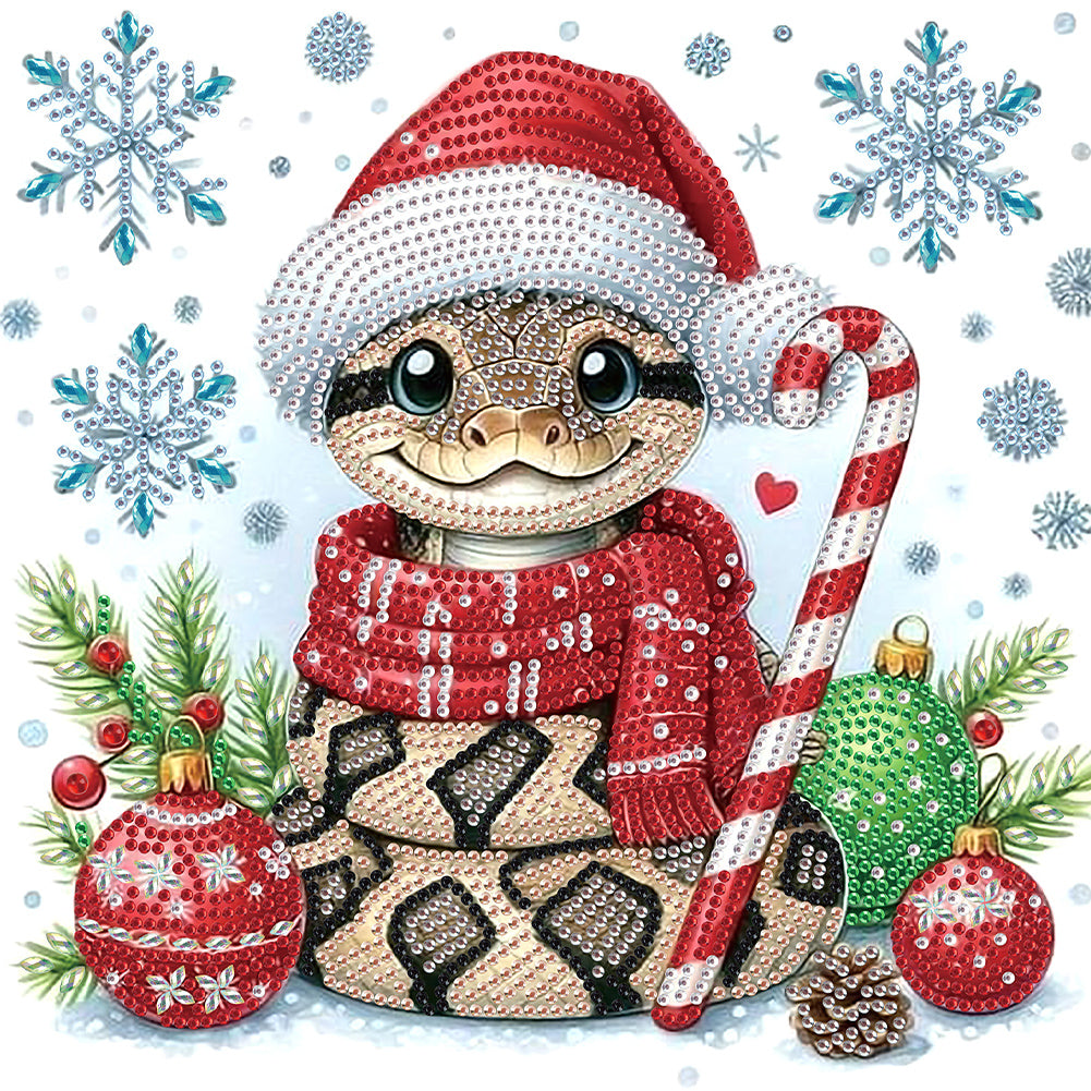 Diamond Painting - Partial Special Shaped - Cute Christmas snake (30*30CM)