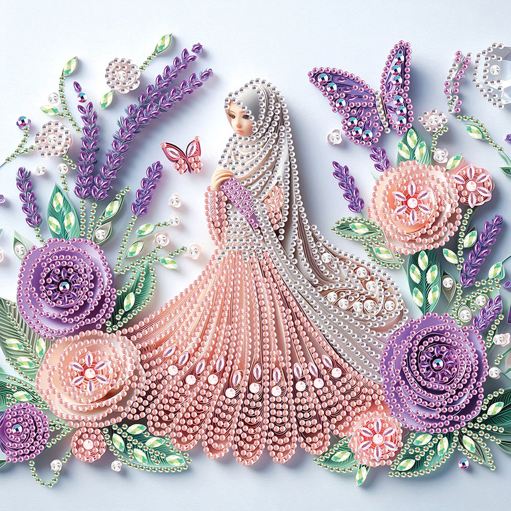 Diamond Painting - Partial Special Shaped - Quilling paper flower girl (30*30CM)