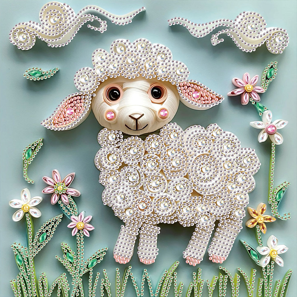 Diamond Painting - Partial Special Shaped - Quilling paper sheep (30*30CM)