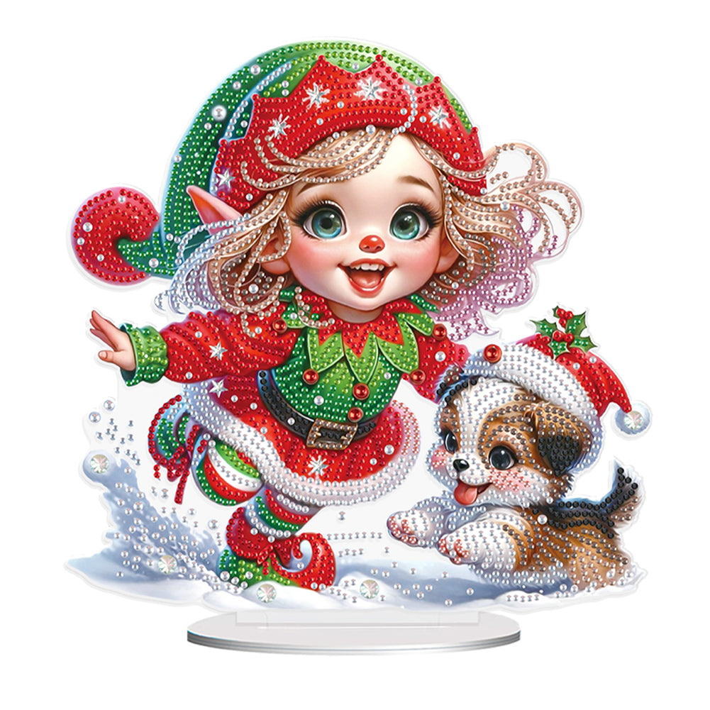 Christmas Girl & Dog Diamond Painting Tabletop Ornaments Kit Bedroom Table Decor