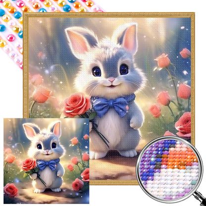 AB Diamond Painting - Full Round - Bunny holding a flower (30*30CM)