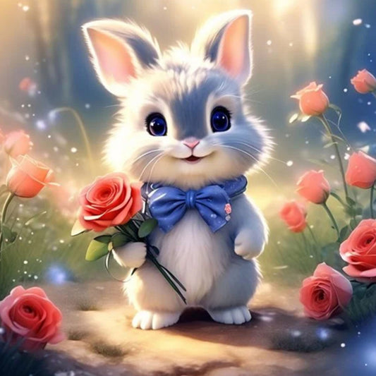 AB Diamond Painting - Full Round - Bunny holding a flower (30*30CM)