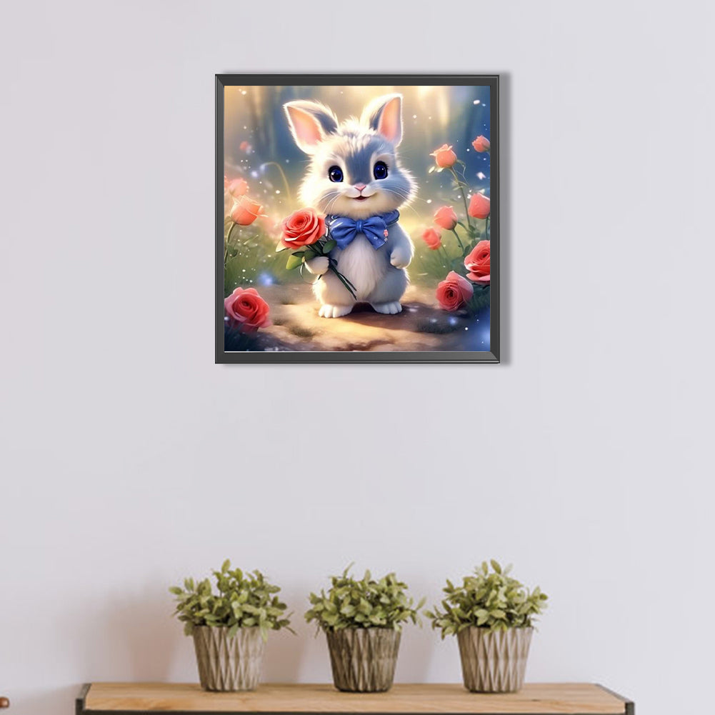 AB Diamond Painting - Full Round - Bunny holding a flower (30*30CM)