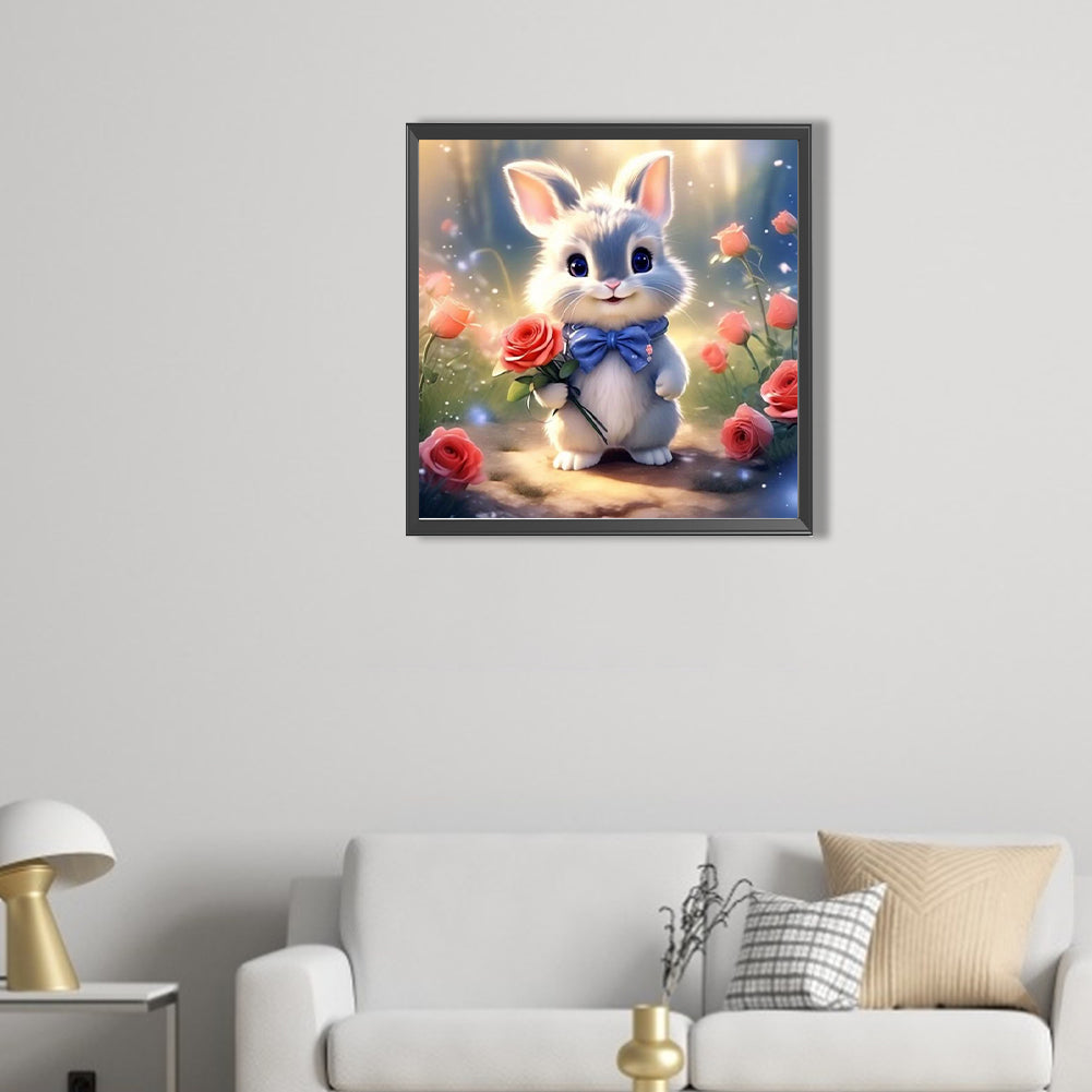AB Diamond Painting - Full Round - Bunny holding a flower (30*30CM)