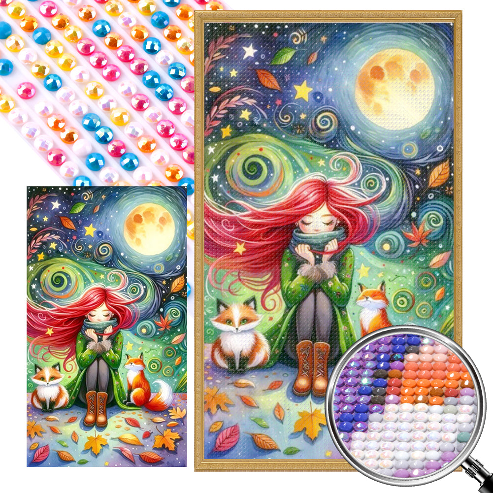 AB Diamond Painting - Full Round - Fox and red-haired girl (40*70CM)