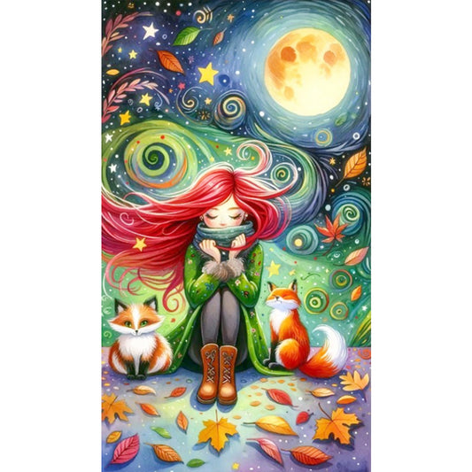 AB Diamond Painting - Full Round - Fox and red-haired girl (40*70CM)