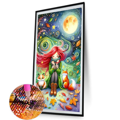 AB Diamond Painting - Full Round - Fox and red-haired girl (40*70CM)