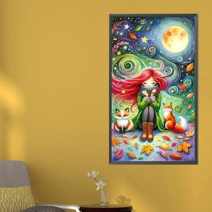 AB Diamond Painting - Full Round - Fox and red-haired girl (40*70CM)
