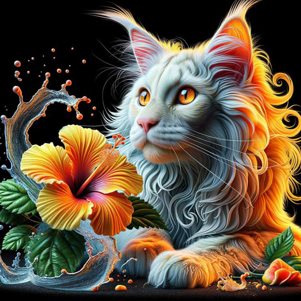 Diamond Painting - Full Round - Cat and flower (40*40CM)