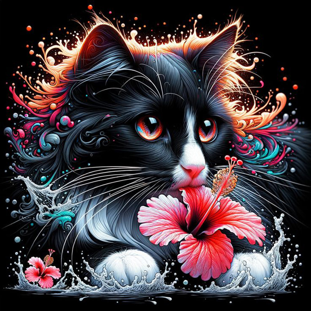 Diamond Painting - Full Round - Cat and flower (40*40CM)