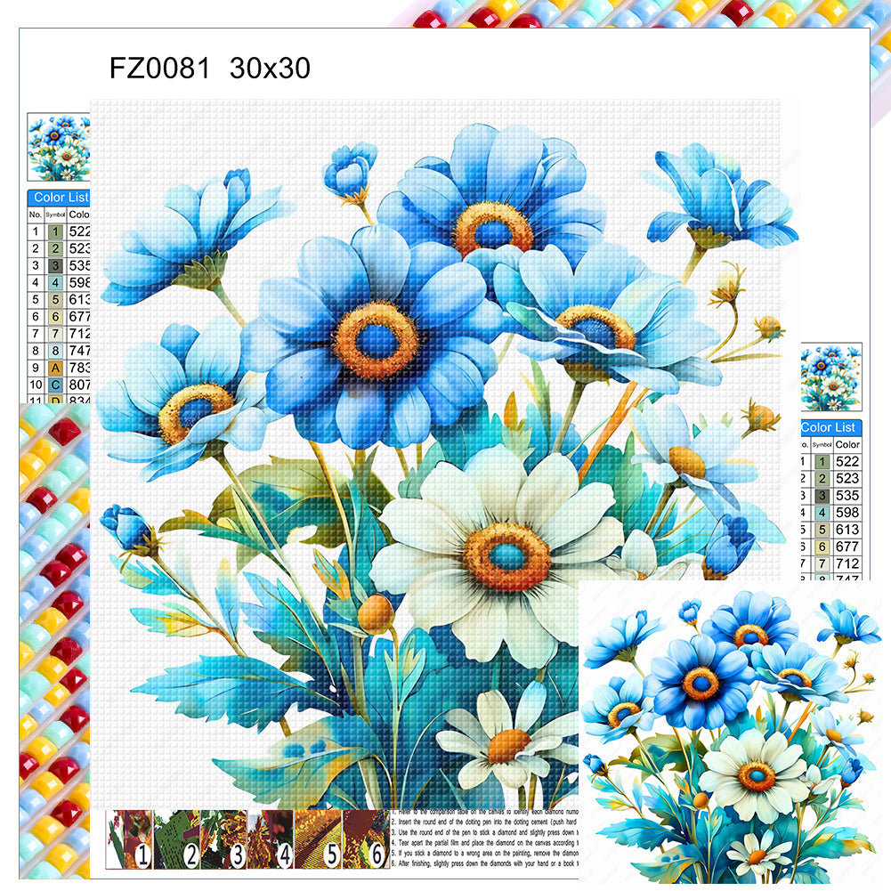 Diamond Painting - Full Square - Blue and white chick Chrysanthemum (30*30CM)