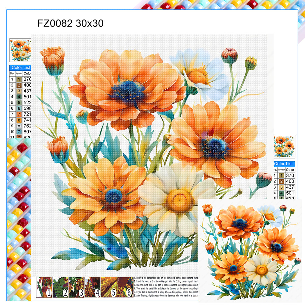 Diamond Painting - Full Square - Orange daisy (30*30CM)