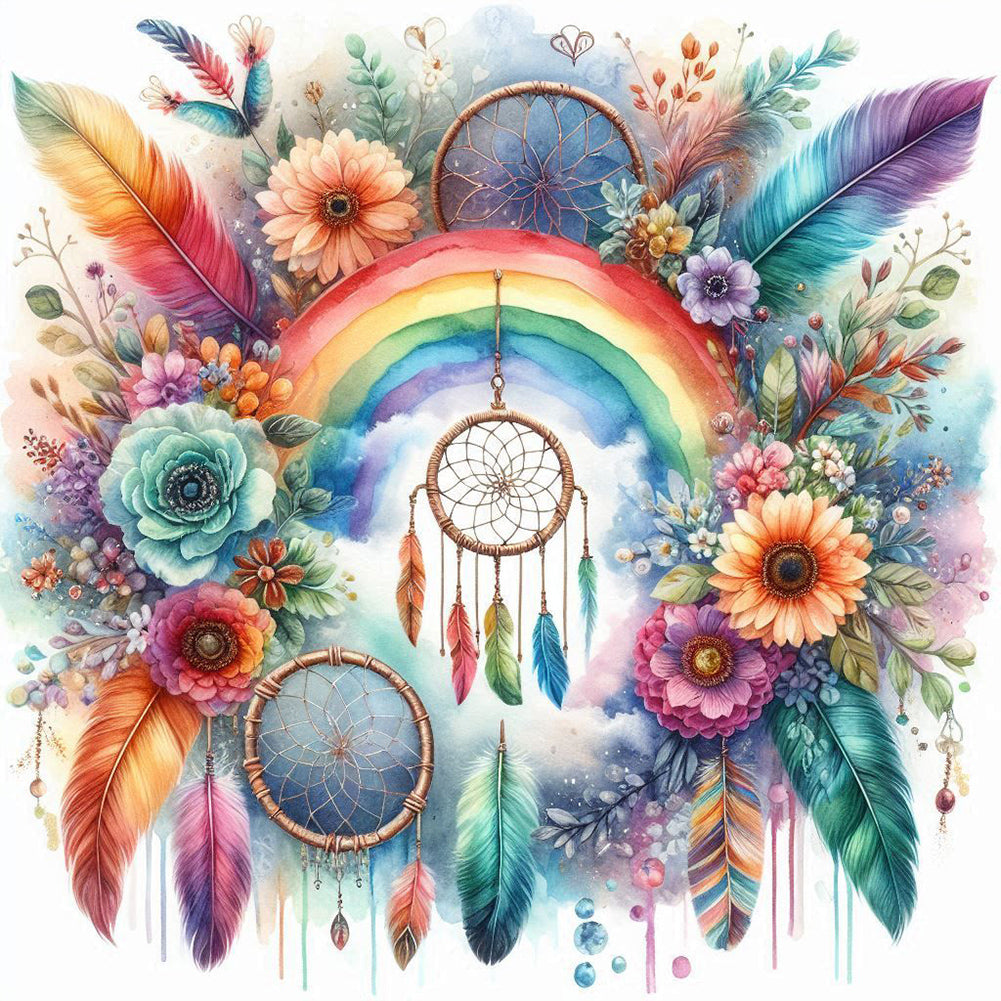 Diamond Painting - Full Round - Rainbow flower dream catcher (30*30CM)