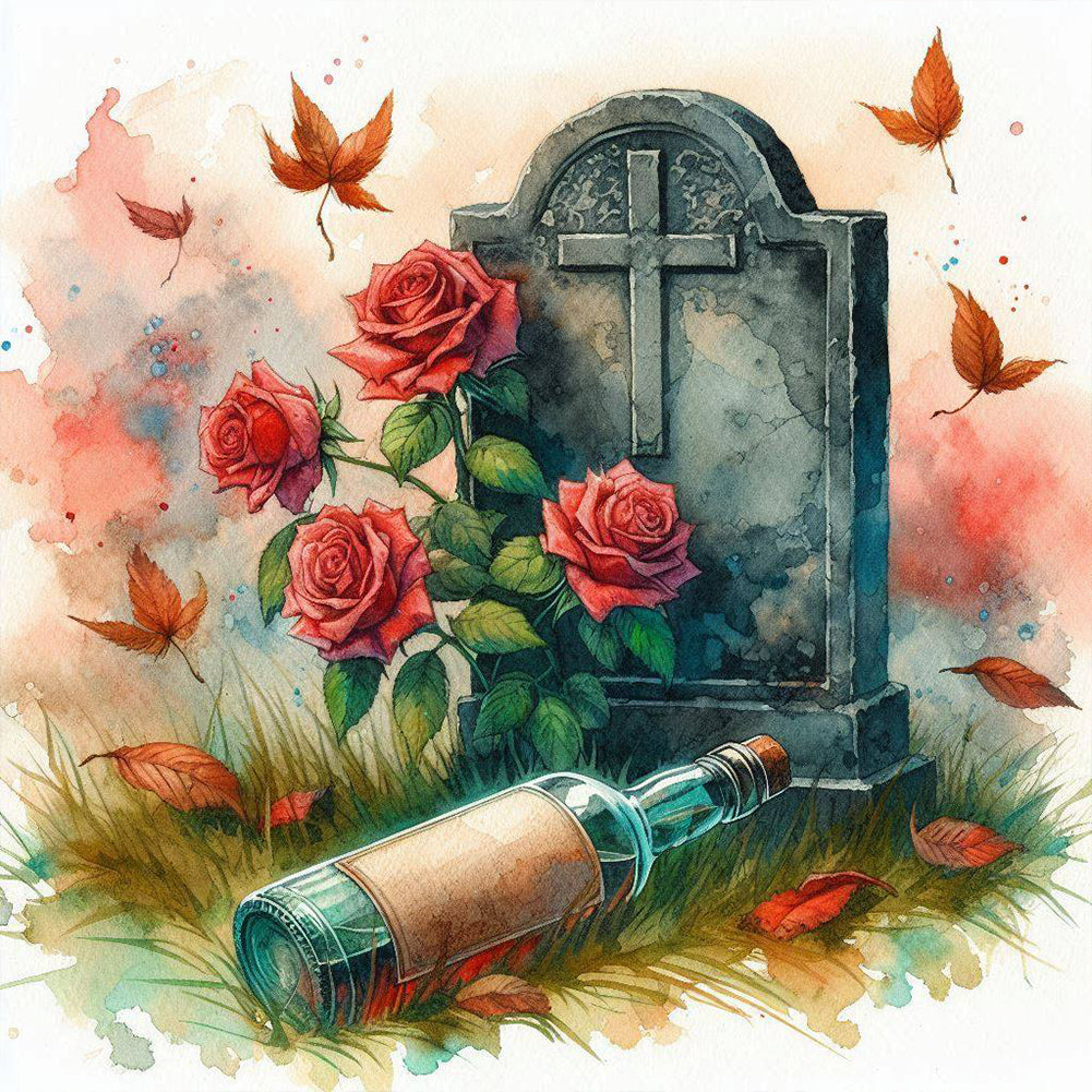 Diamond Painting - Full Round - Red rose grave (30*30CM)