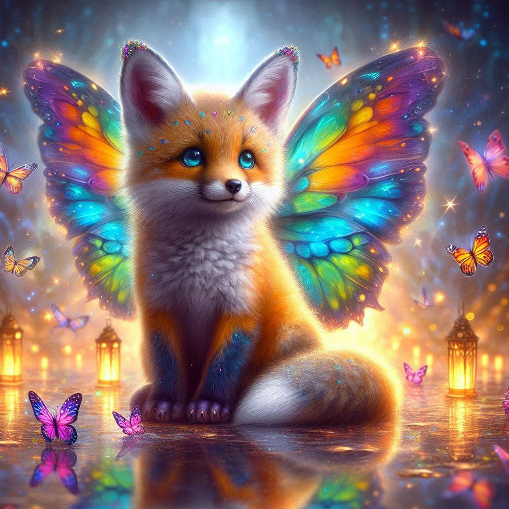 Diamond Painting - Full Round - Colorful feather butterfly fox (40*40CM)