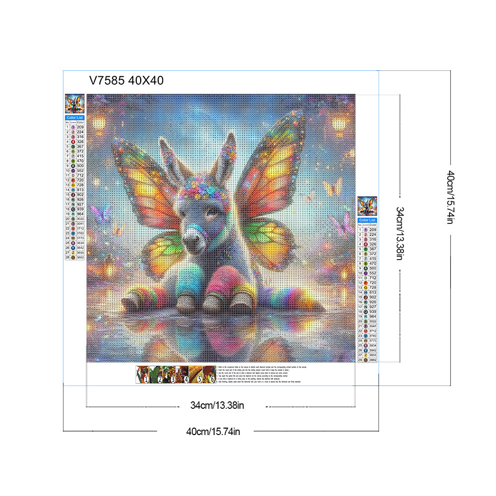 Diamond Painting - Full Round - Colorful feather butterfly donkey (40*40CM)