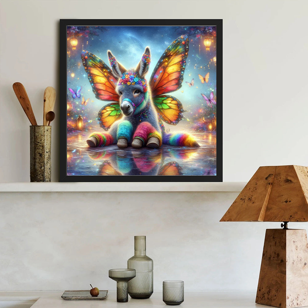 Diamond Painting - Full Round - Colorful feather butterfly donkey (40*40CM)