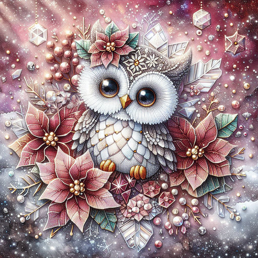 Diamond Painting - Full Round - Poinsettia owl (40*40CM)