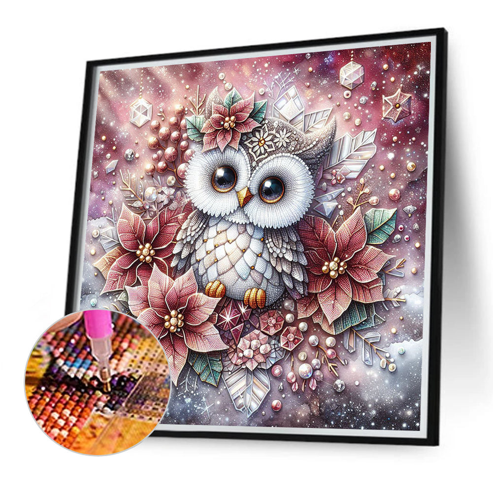 Diamond Painting - Full Round - Poinsettia owl (40*40CM)