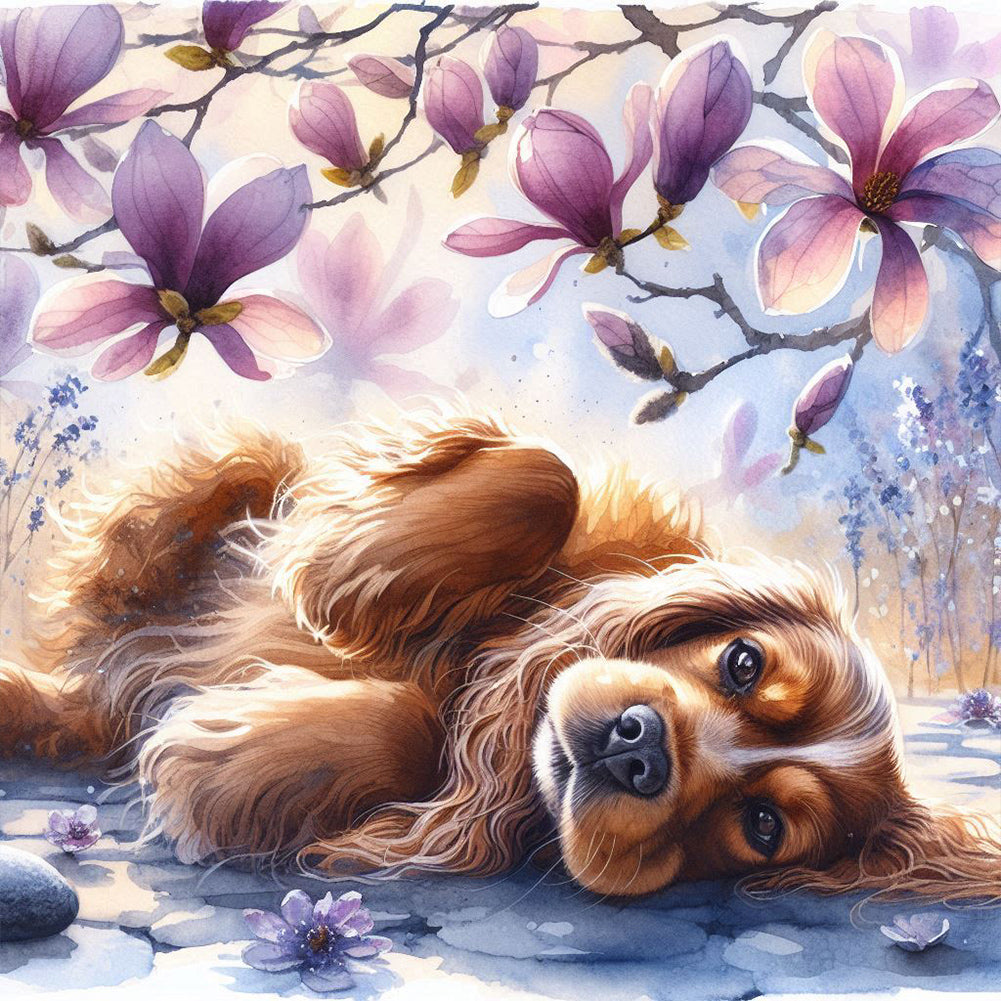 Diamond Painting - Full Round - Magnolia cocker spaniel (40*40CM)