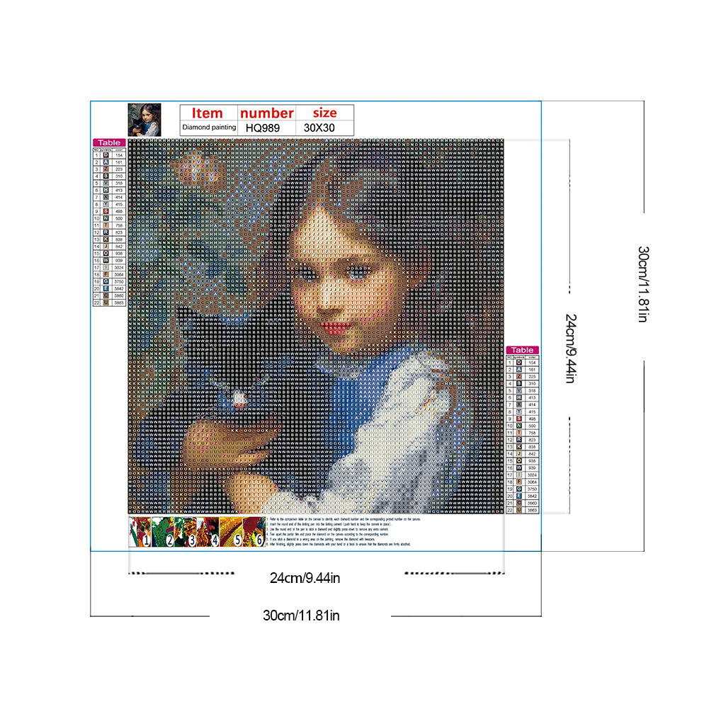 Diamond Painting - Full Round - Oil painting girl black cat (30*30CM)