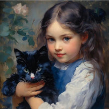 Load image into Gallery viewer, Diamond Painting - Full Round - Oil painting girl black cat (30*30CM)
