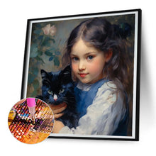 Load image into Gallery viewer, Diamond Painting - Full Round - Oil painting girl black cat (30*30CM)
