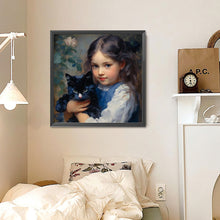Load image into Gallery viewer, Diamond Painting - Full Round - Oil painting girl black cat (30*30CM)
