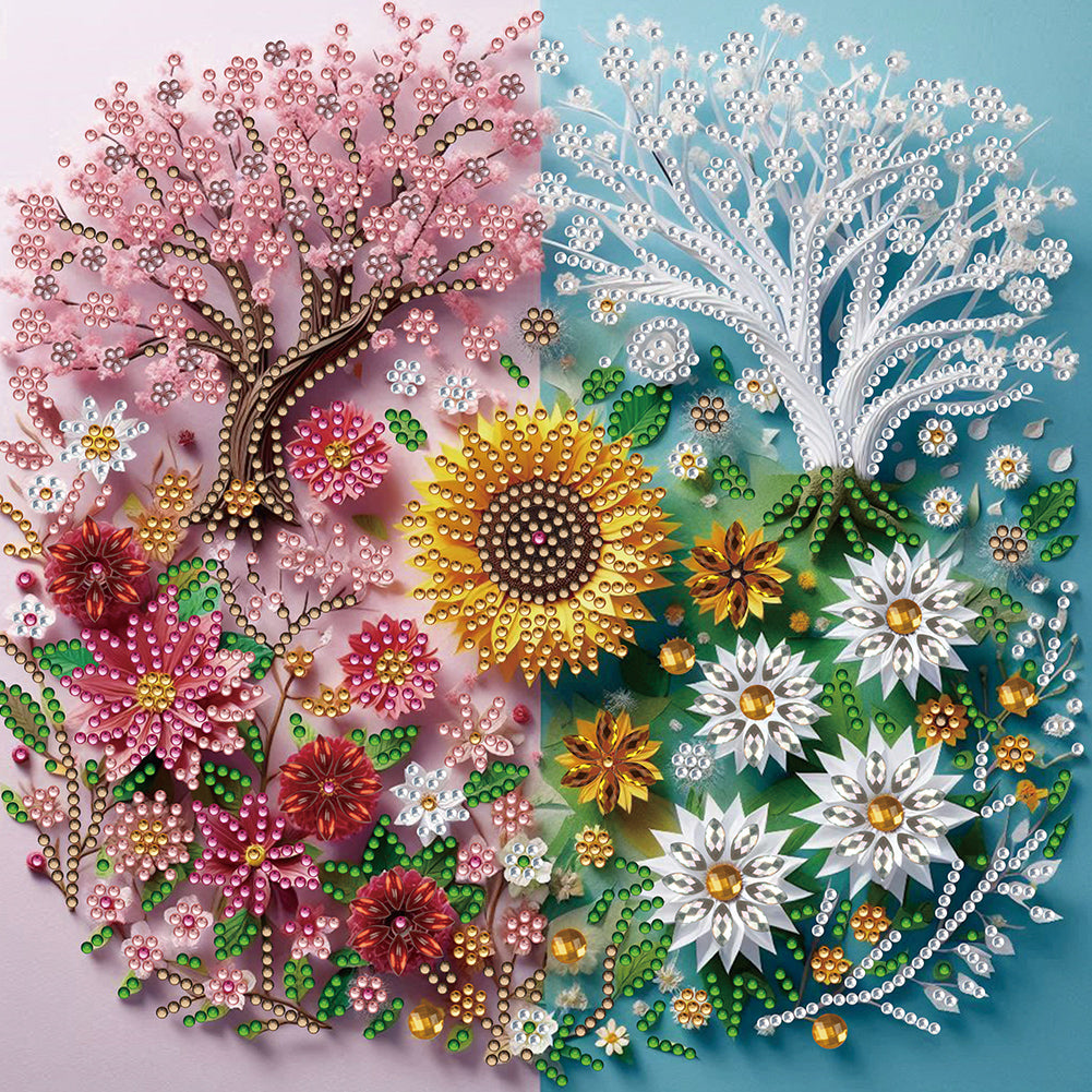 Diamond Painting - Partial Special Shaped - Paper-cut wind pink and white tree (30*30CM)