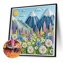 Load image into Gallery viewer, Diamond Painting - Partial Special Shaped - Paper-cut wind daisy snow mountain (30*30CM)
