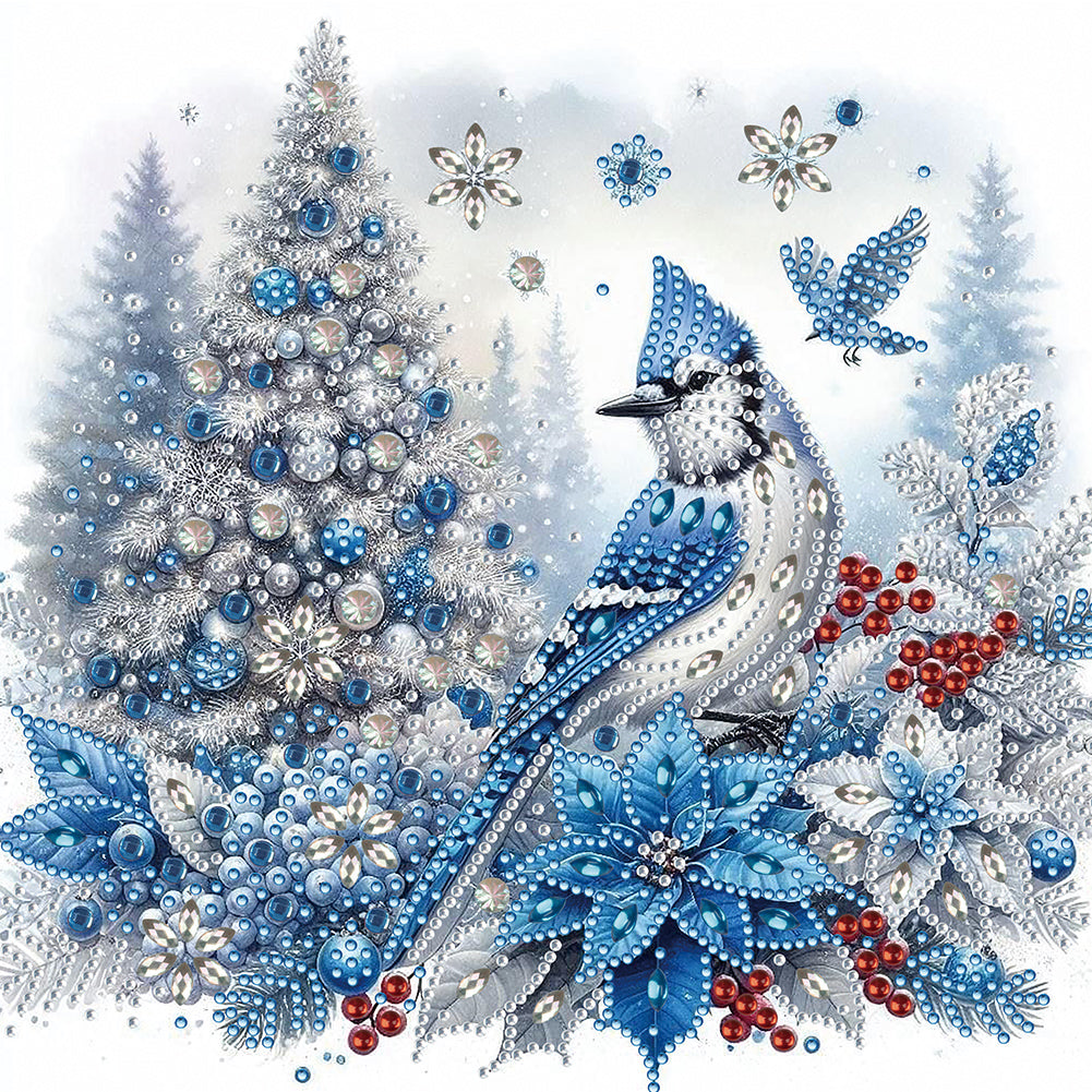 Diamond Painting - Partial Special Shaped - Christmas tree blue tit (30*30CM)