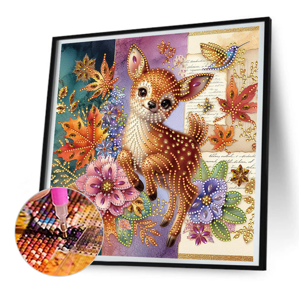 Diamond Painting - Partial Special Shaped - Maple leaf elk (30*30CM)