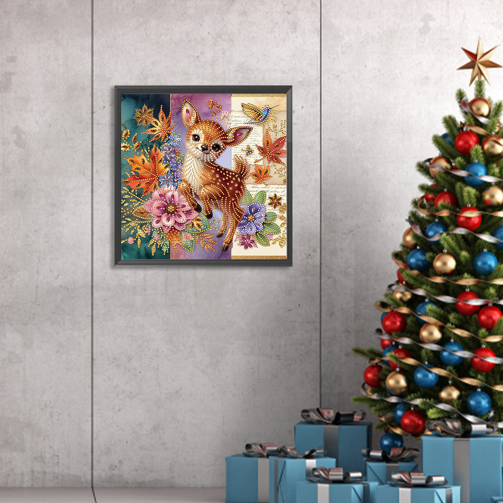 Diamond Painting - Partial Special Shaped - Maple leaf elk (30*30CM)