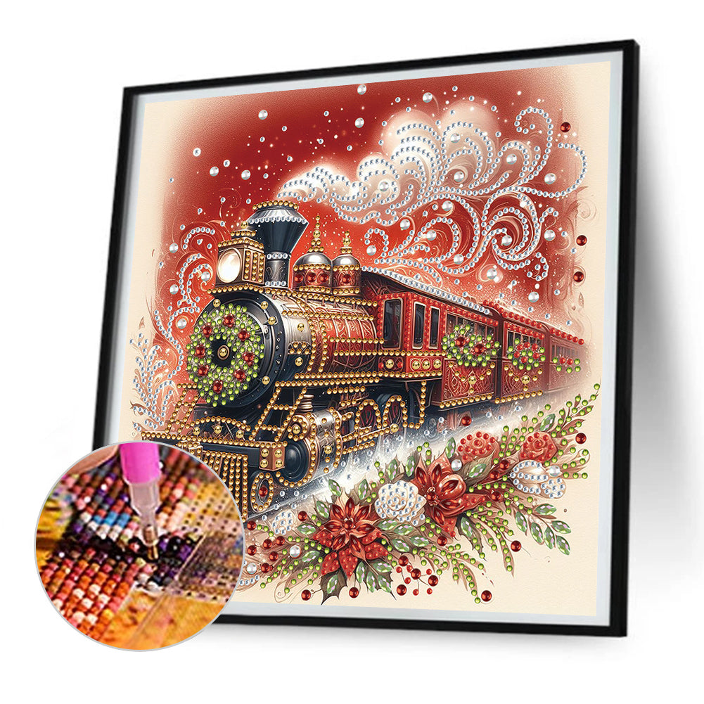Diamond Painting - Partial Special Shaped - Red train (30*30CM)