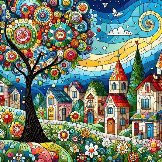 Diamond Painting - Full Round - Colorful house street (40*40CM)