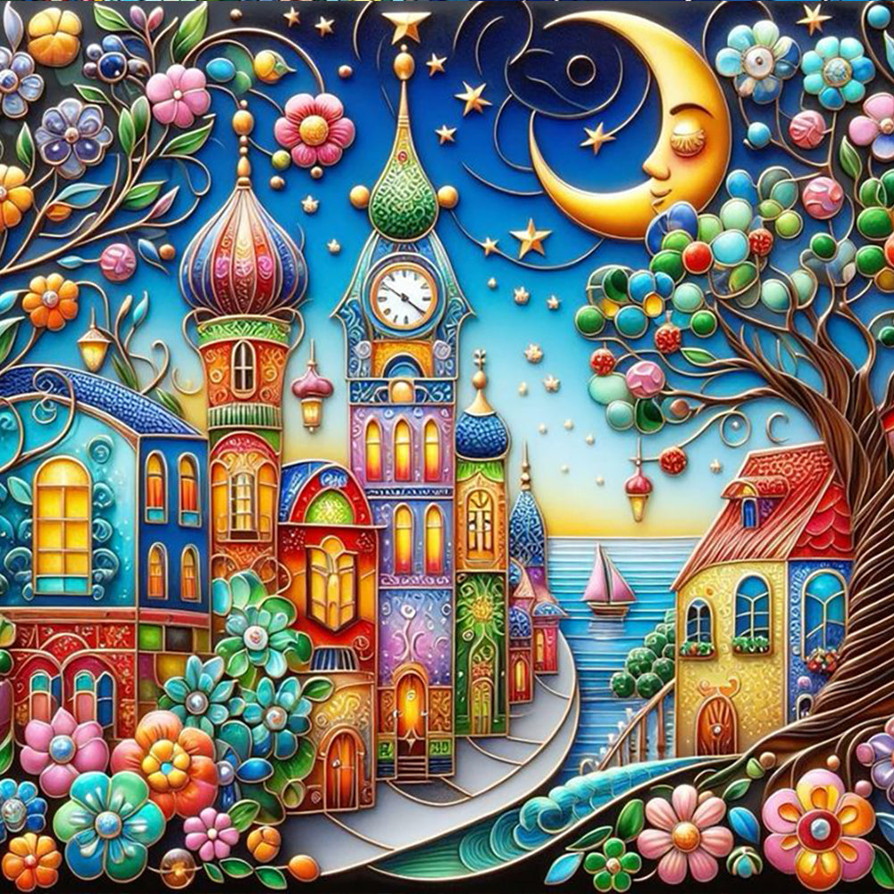 Diamond Painting - Full Round - Colorful house street (40*40CM)