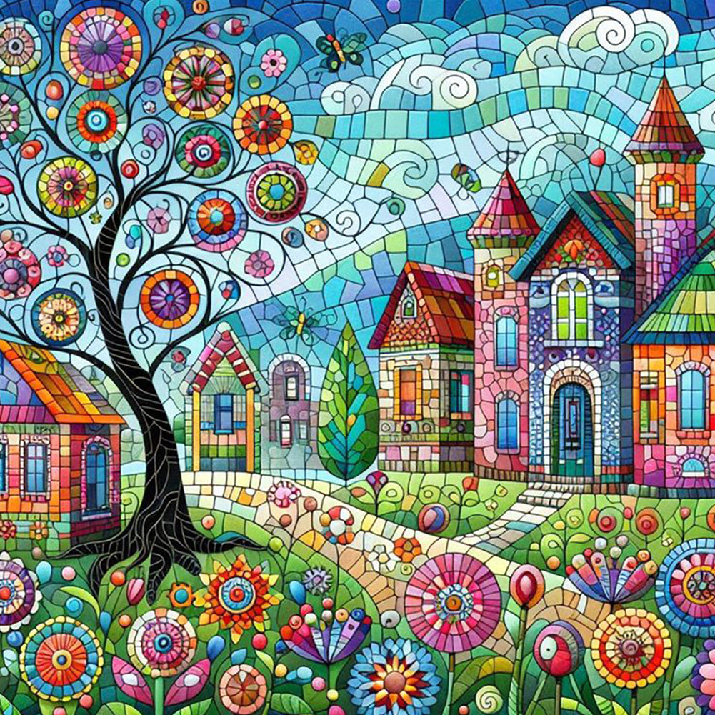 Diamond Painting - Full Round - Colorful house street (40*40CM)